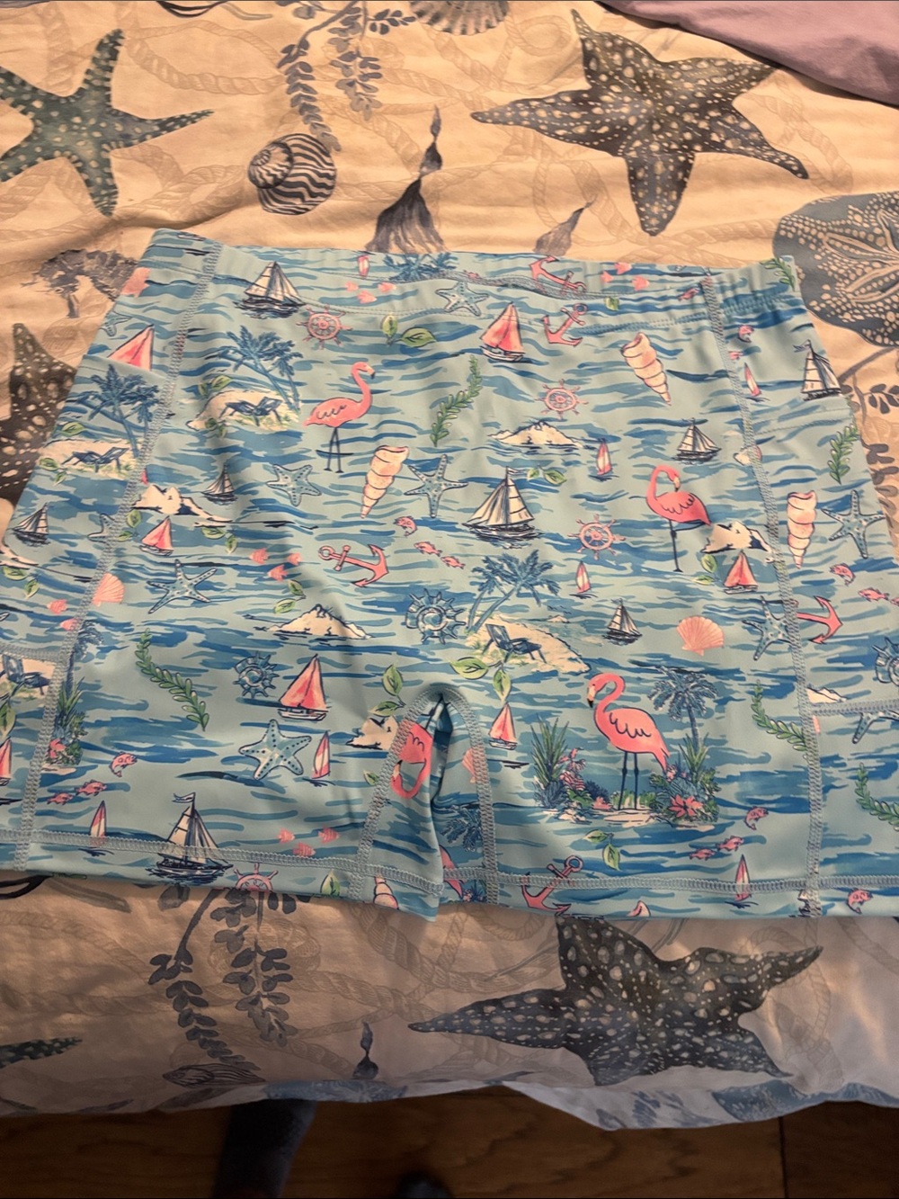 Blue Tropical Flamingo Swim Shorts